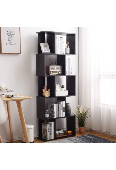 High and narrow black bookcase in modern style with 5 shelves - Mobili  Rebecca