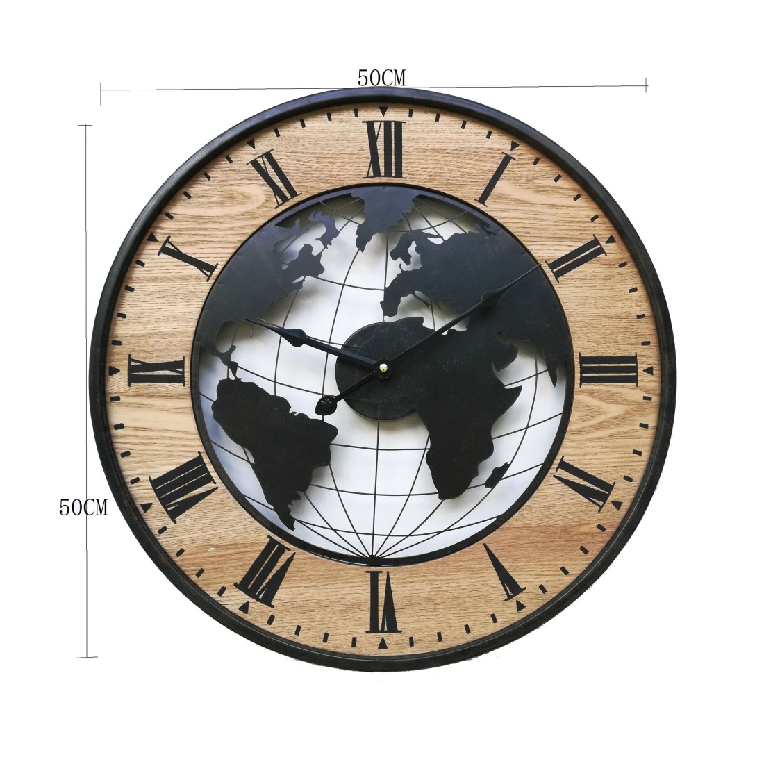 Reloj cocina pared negro detalle madera 30,5 cm