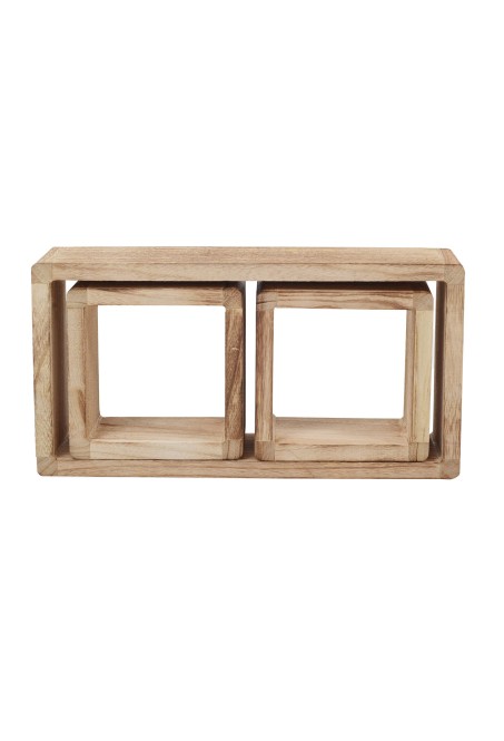 Etagère cube en bois recyclé, 3 tablettes, sur roulettes