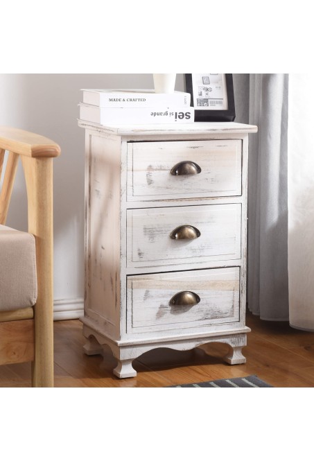 Shabby white pickled bedside table with 3 drawers - Mobili Rebecca