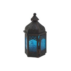 Petra - Lanterna in metallo decorativa blu in stile boho