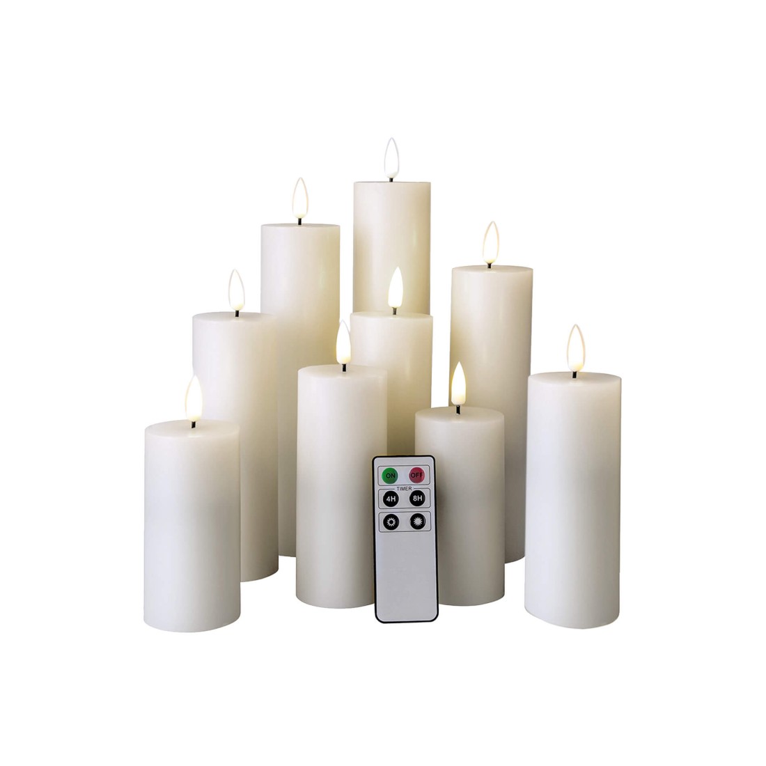 Camphor - Ensemble de 9 bougies LED blanches avec télécommande