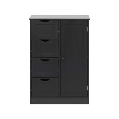 Peroba - Modern black cabinet with 1 door and 4 drawers
