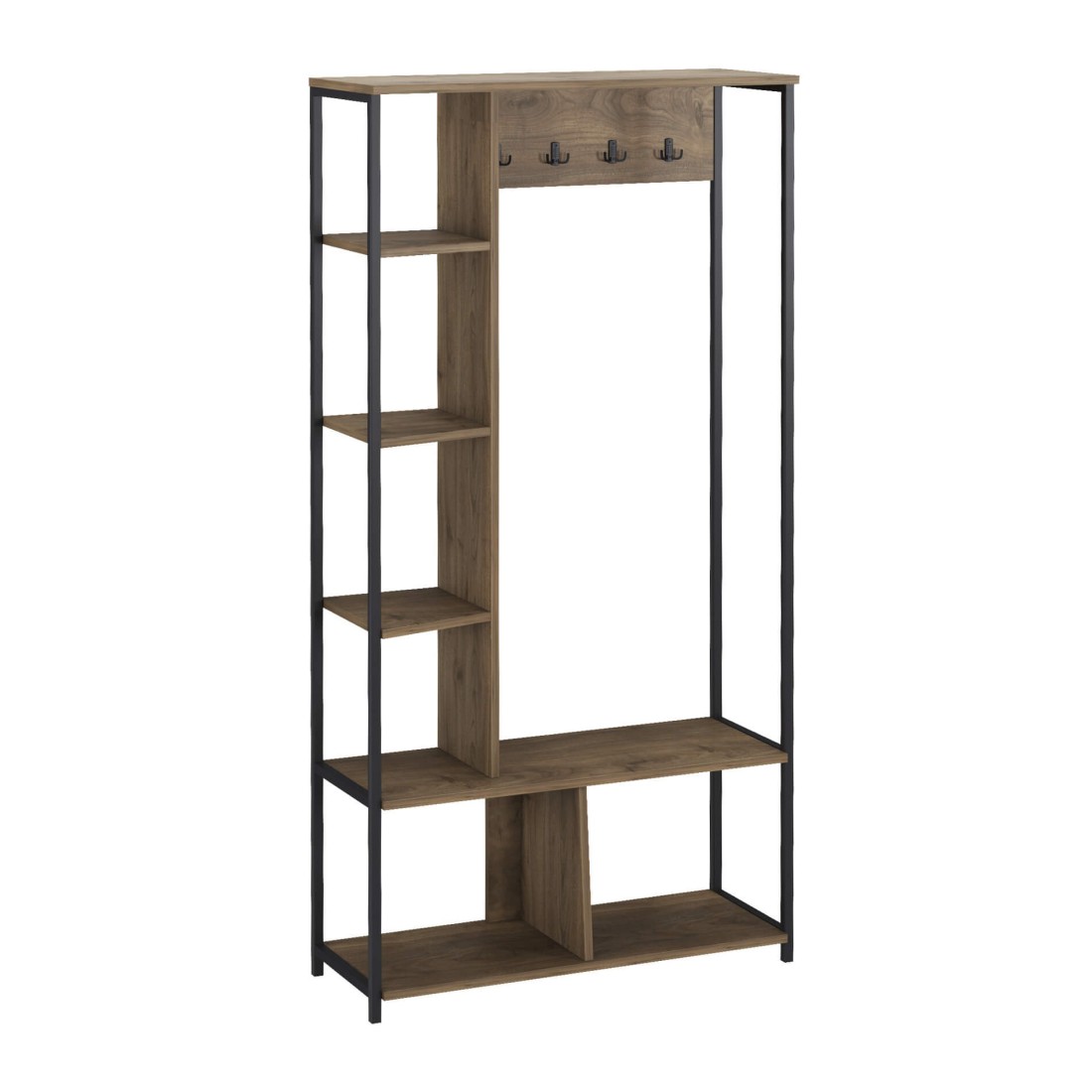 Moringa - Dark brown freestanding coat rack with 5 shelves