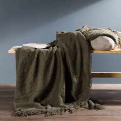 Keten - Couverture décorative vert mousse pour canapé ou lit