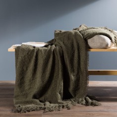 Keten - Manta decorativa verde musgo para sofá o cama