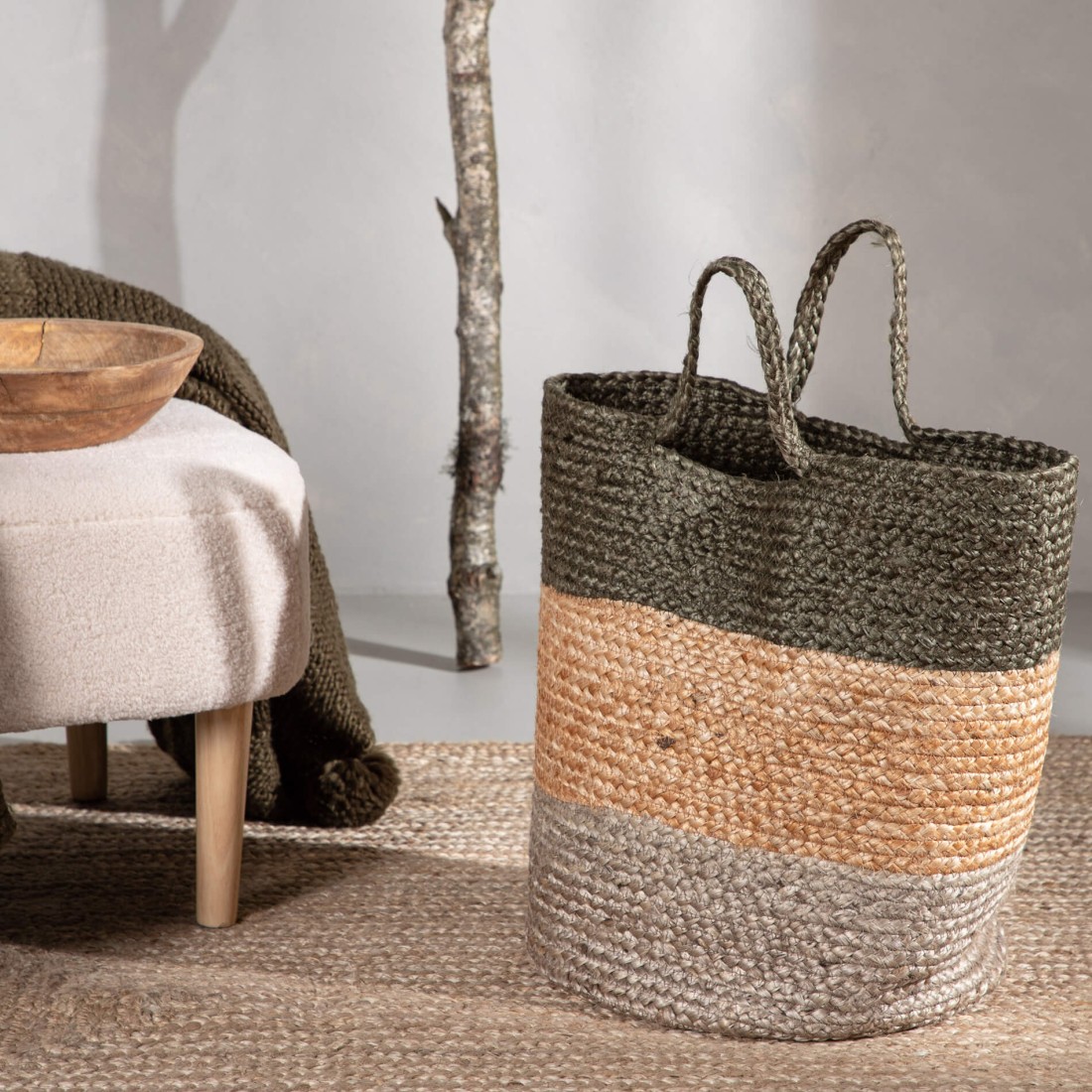 Zerbel - Panier de rangement ou panier à linge en jute naturelle