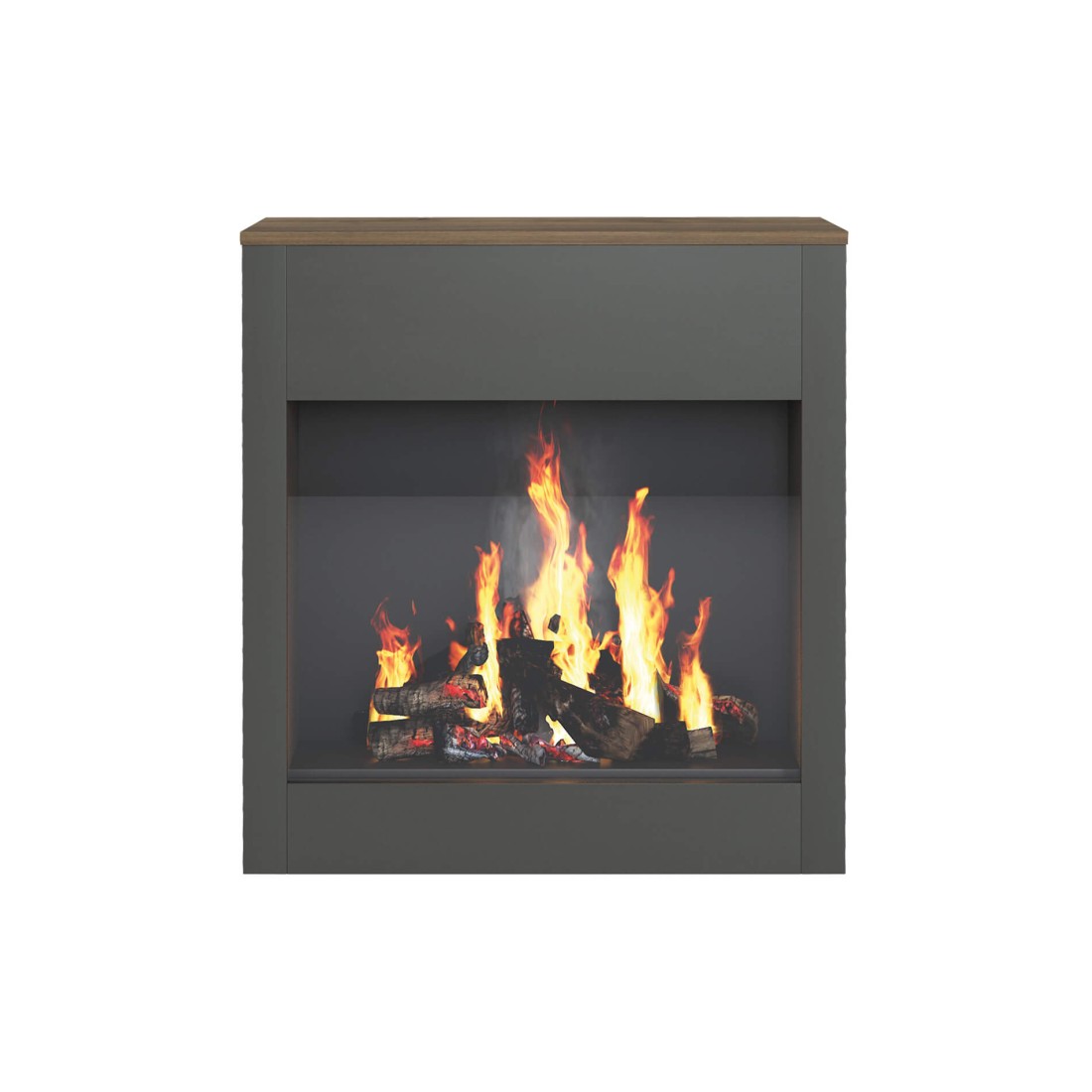 Amapa - Faux cheminée avec flamme décorative LED en gris et marron