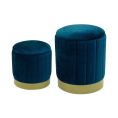 Cedrela - Set di 2 pouf poggiapiedi blu petrolio con contenitore