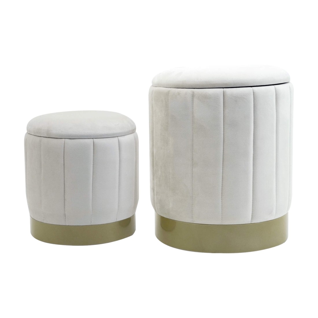 Okome - Ensemble de 2 tabourets poufs blancs avec espace de rangement