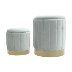 Avelos - Ensemble de 2 poufs gris avec compartiment de rangement