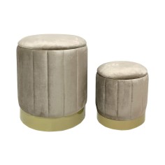 Entelea - Ensemble de 2 poufs beige en velours avec rangement