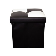 Tadmit - Pouf de rangement carré blanc et noir